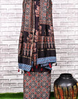 Black Corsage Unstitched Cotton Chanderi Ajrakh Print Suit