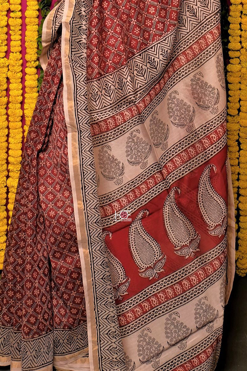 Elegant Chanderi Saree with Kalamkari Hand Block Print – India1001.com