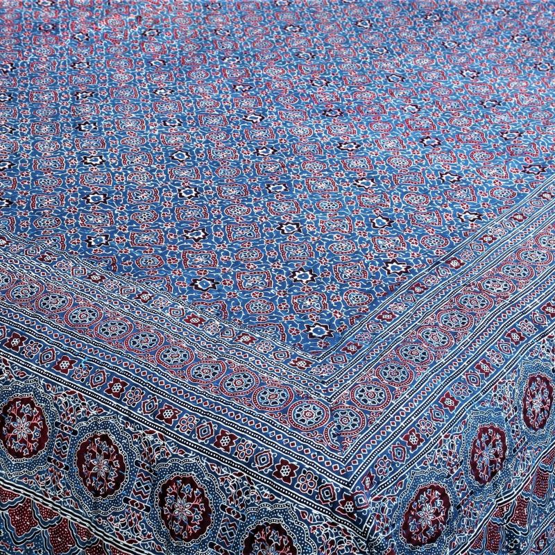 indigo-ajrakh-print-kantha-stitch-bed-cover