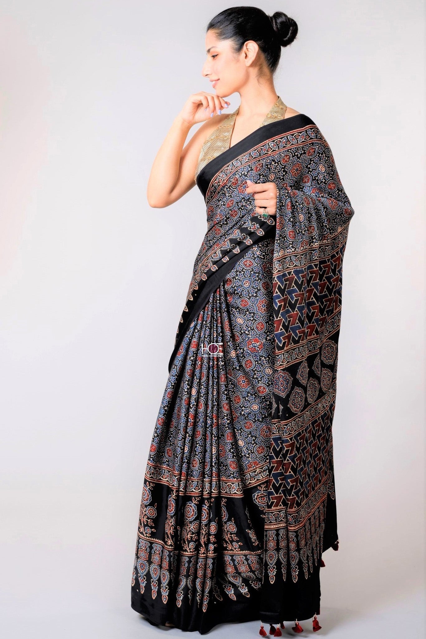 Black-Ajrakh-Modal-Silk-saree