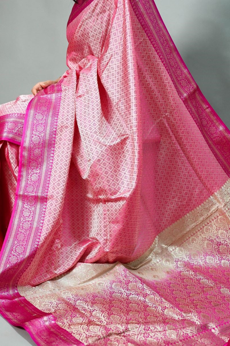 Pink Blush Banarasi Tanchoi Silk Saree