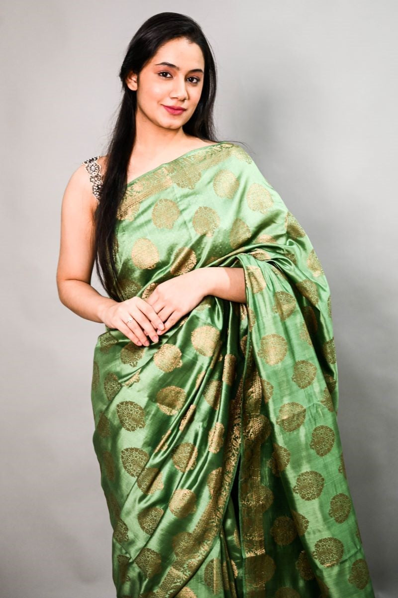 Green Handloom Banarasi Chiniya Silk Saree: House Of Elegance
