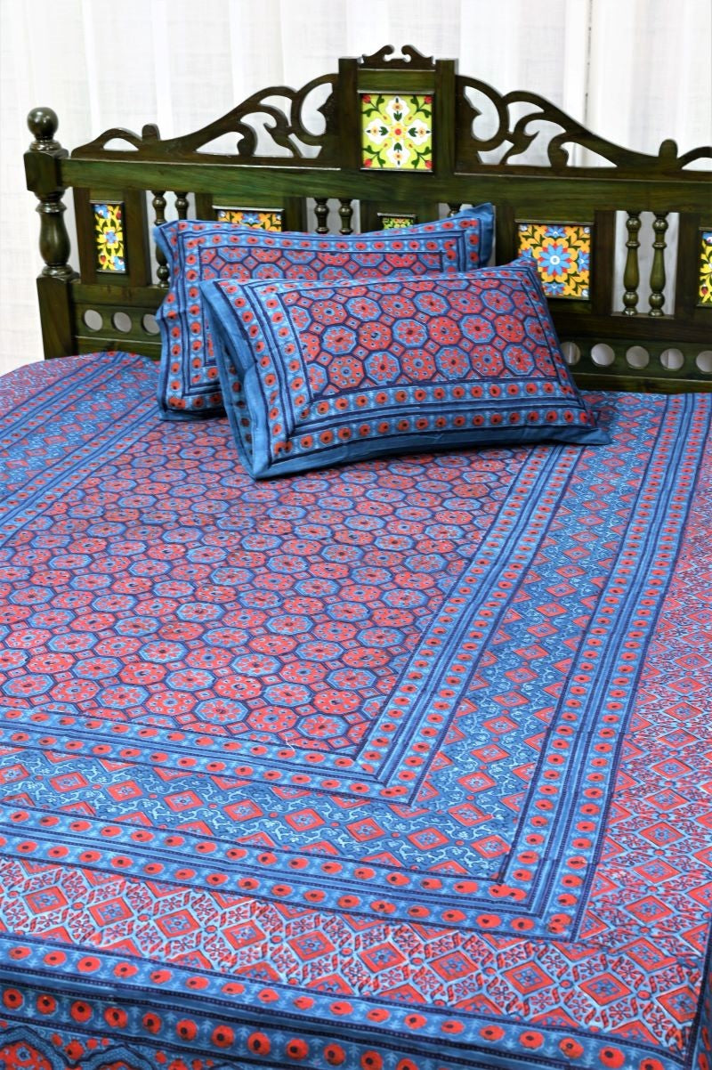 Indigo-Ajrakh-print-bedsheet-cotton-bed-linen