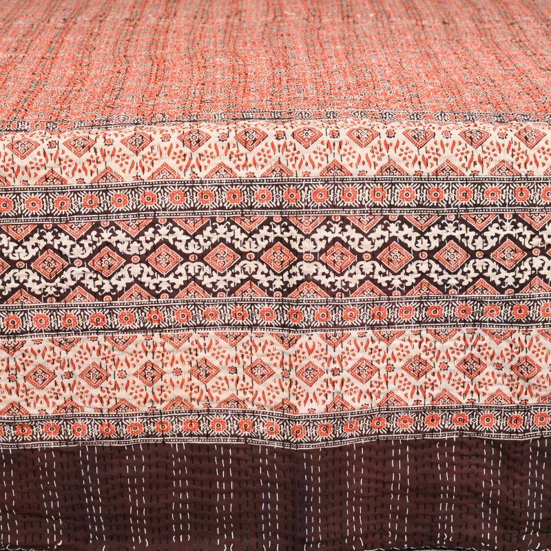 orange-ajrakh-print-kantha-bedcover