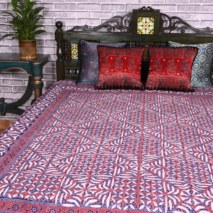 Blue-Ajrakh-cotton-bedspread-Applique-bedocver-