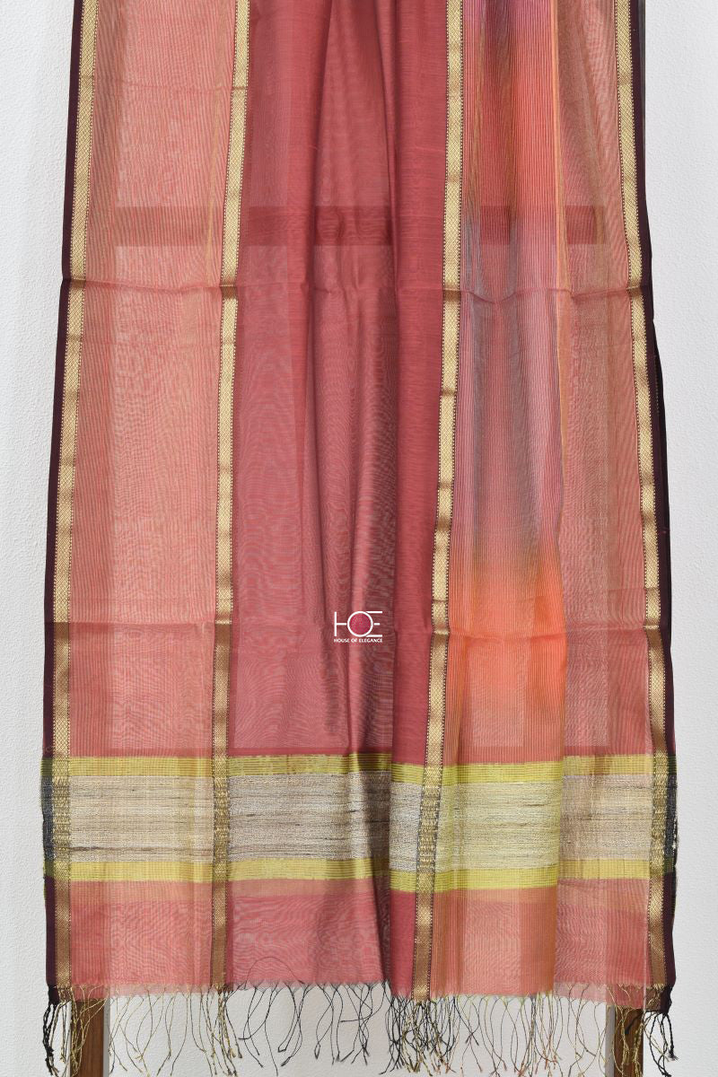 Mustard Maroon Fusion / SiCo | Maheshwari Gicha Weaves | 3 Pcs Suit - Handcrafted Home decor and Lifestyle Products