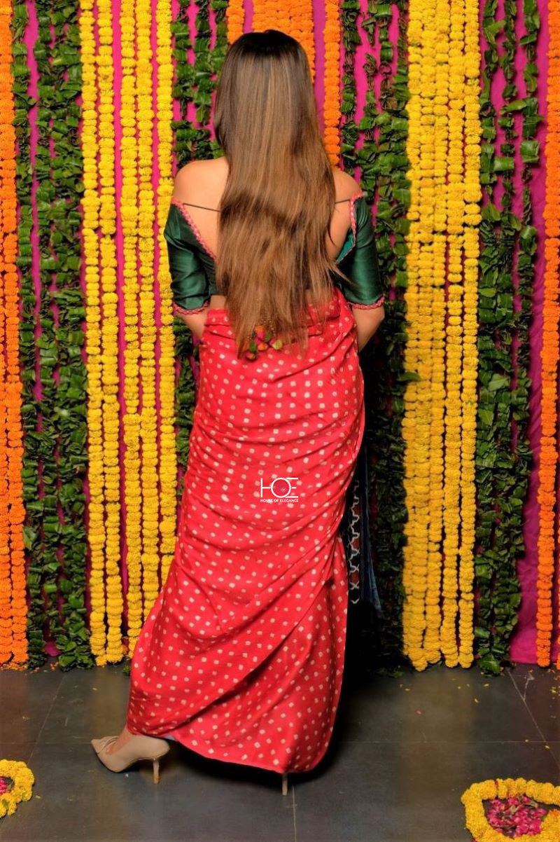 Pink Indigo Ajrakh Bandhani Modal Silk Saree by House Of Elegance