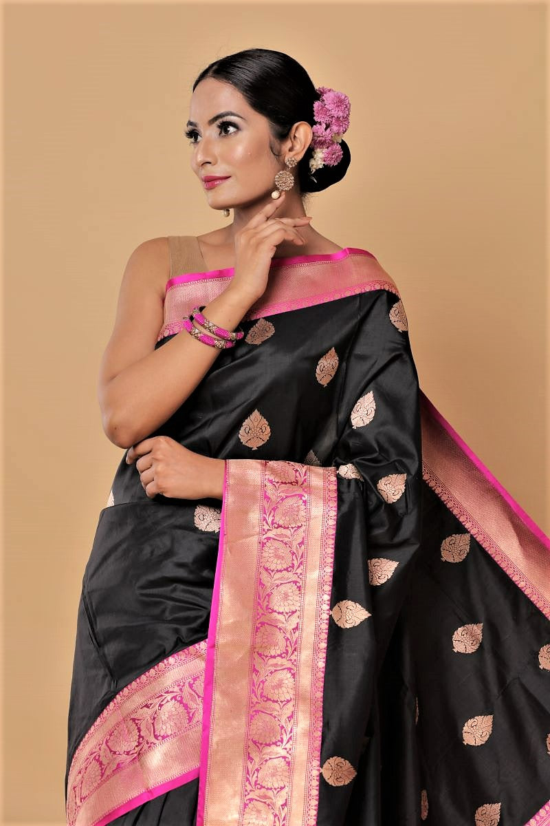 magenta-black-Katan-Silk-Banarasi-Saree