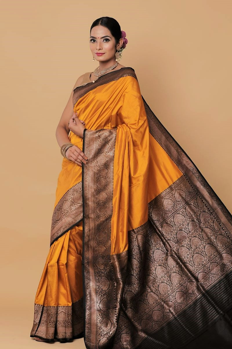 Our most sought after combination kanchivaram silk saree in the iconic black  and with gold border and maroon! Traditional border and butt... | Instagram