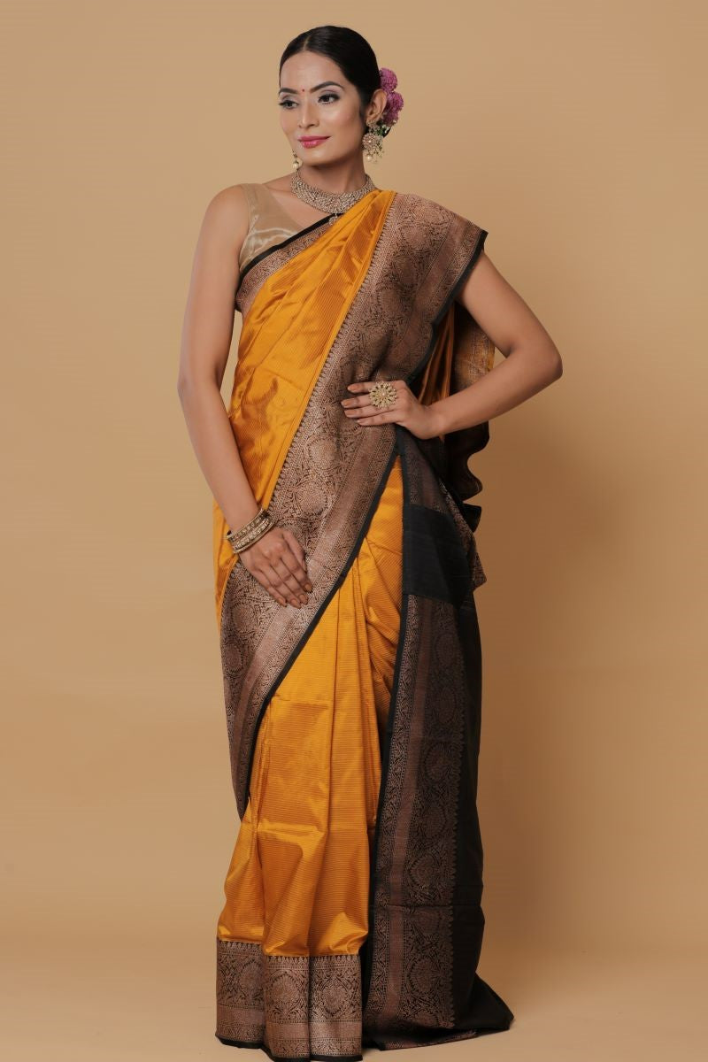 Elevate Your Style with Our South Indian Yellow & Black Silk Sarees  Inspired by Celebrities – Sareeko