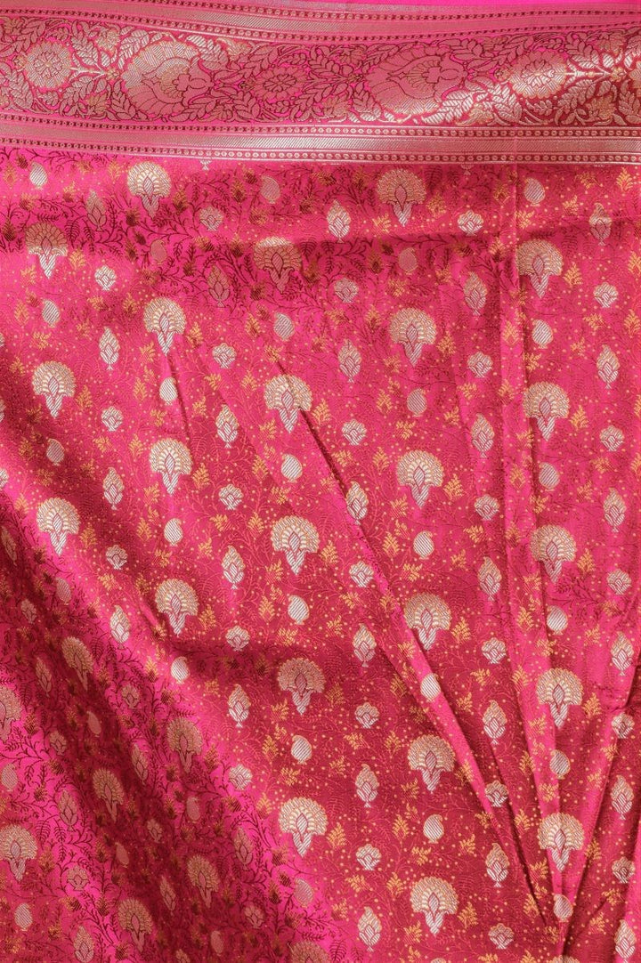 Ivory Rose Blush Banarasi Tanchoi Silk Saree