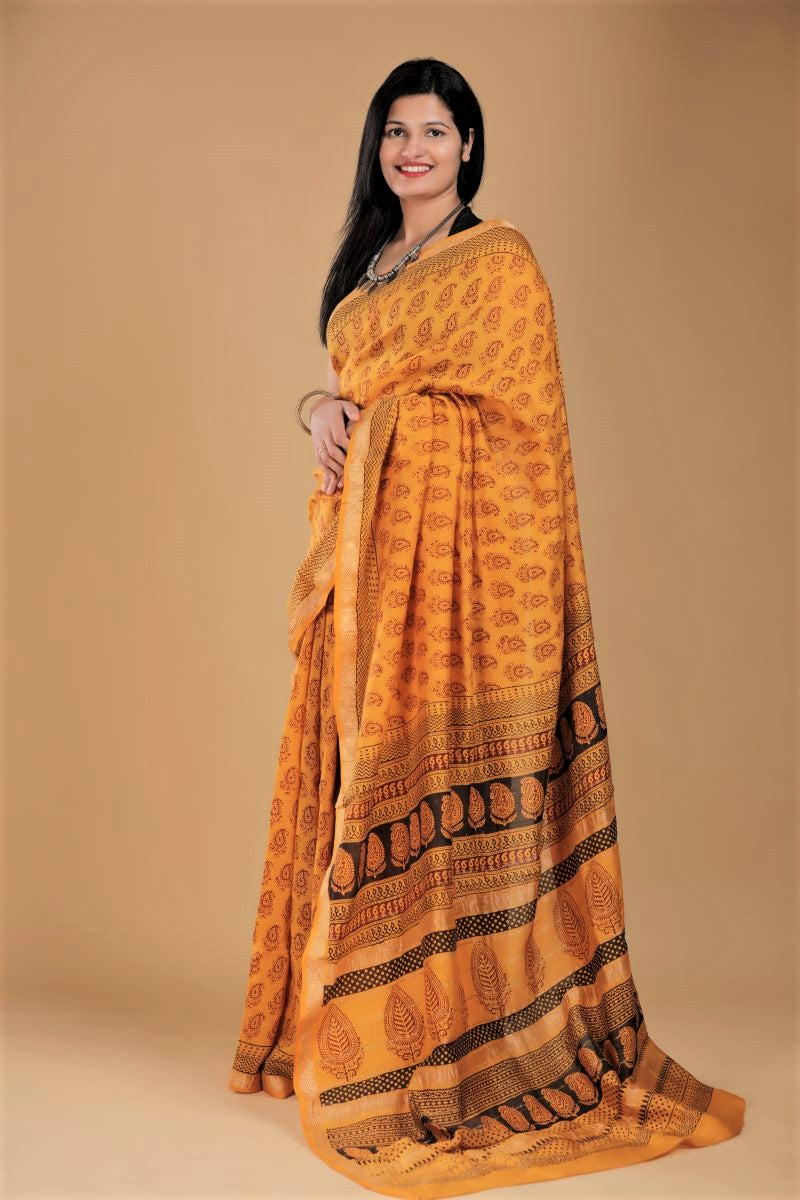 Mustard Bagh Maheshwari Silk Cotton Saree: House Of Elegance