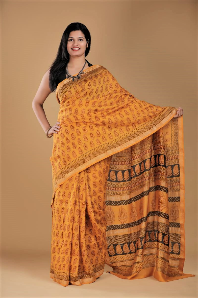 Mustard Bagh Maheshwari Silk Cotton Saree: House Of Elegance