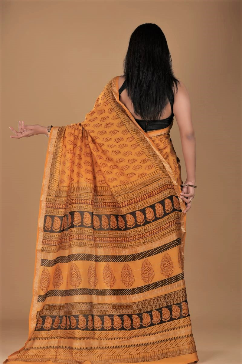 Mustard Bagh Maheshwari Silk Cotton Saree: House Of Elegance