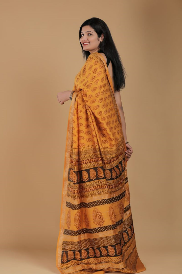 Mustard Bagh Maheshwari Silk Cotton Saree: House Of Elegance