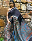 Black String Ajrakh Modal Silk Saree