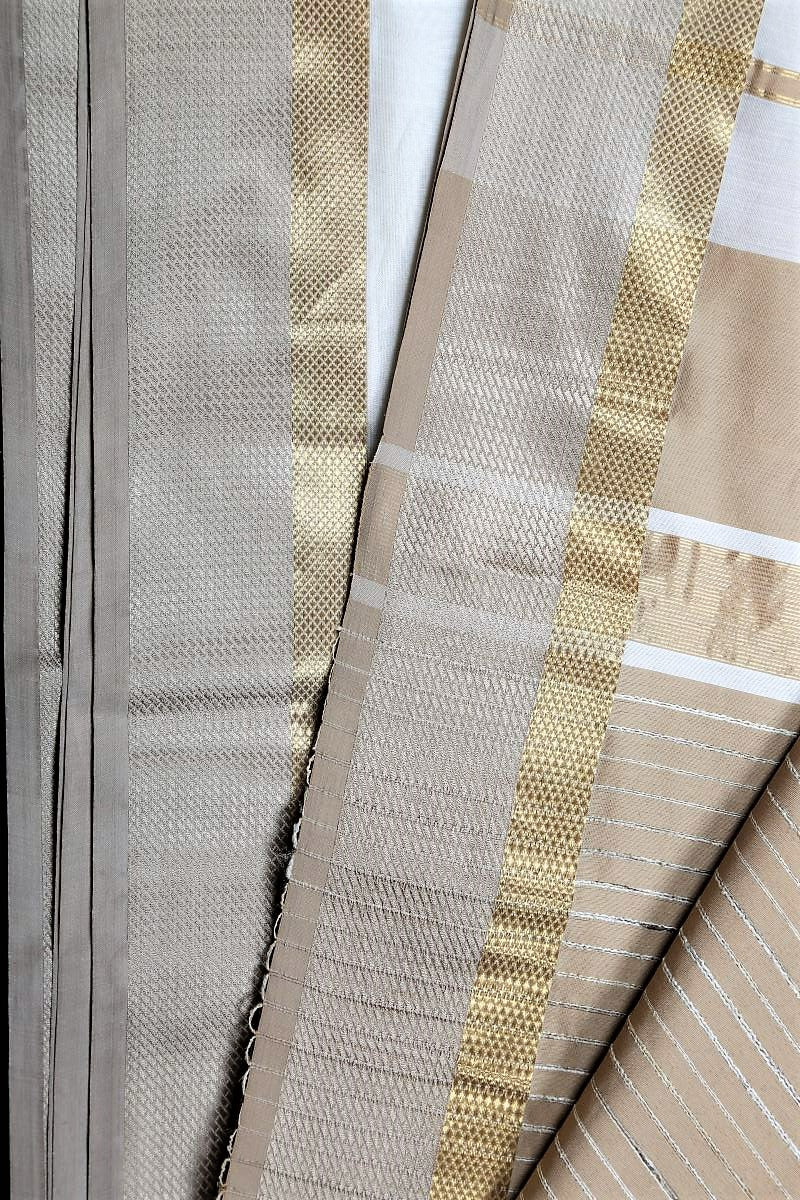 Golden White Maheshwari SiCo Saree Maheshwar Madhya Pradesh Cotton Silk Golden Zari Border Saree Maheshwari Silk Saree Maheshwari Saree