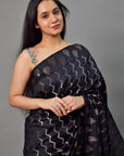 Black Handloom Banarasi Chiniya Silk Saree: House Of Elegance