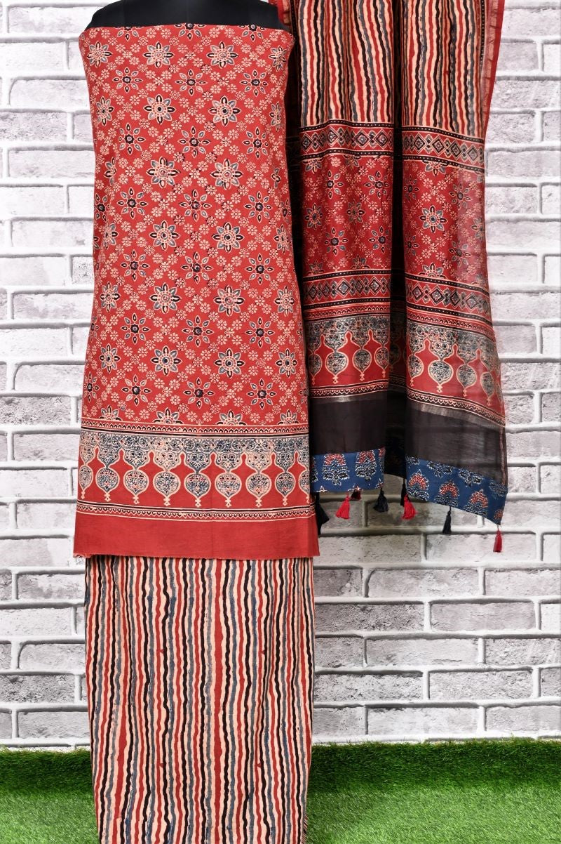 Indigo Choufal Unstitched Modal Silk Ajrakh Print Suit~HouseOfElegance –  House Of Elegance - Style That Inspires