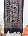 Black String Paisley Modal Silk Ajrakh Dupatta