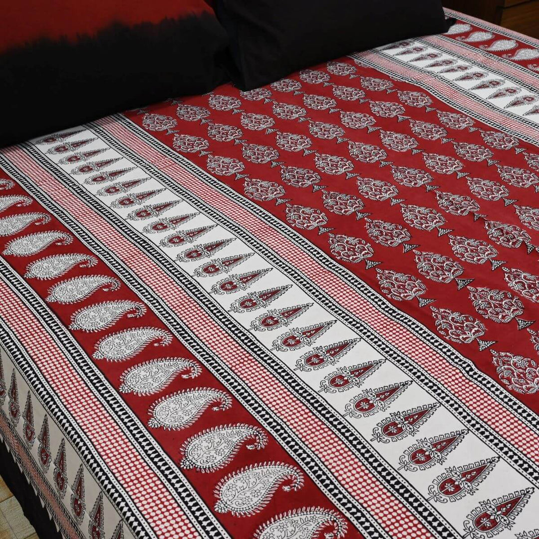 Red and White Block Print Bedsheet