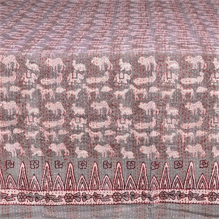 brown-dabu-ajrakh-print-cotton-quilted bedcover-kantha
