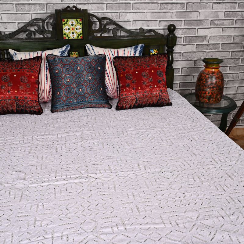 White-Bedspread-Applique-Bed-Cover-Set