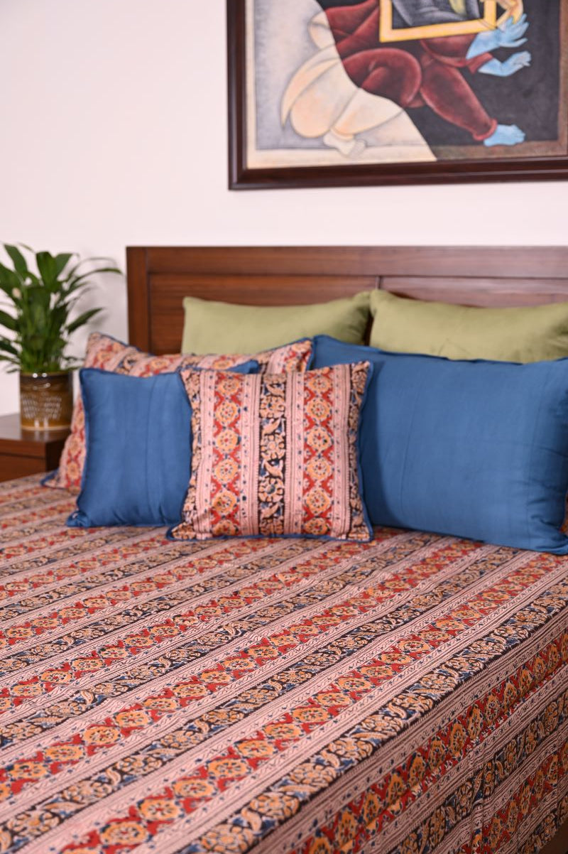 Red-stripe-Kalamkari-bedsheet-Indian-bedspreads