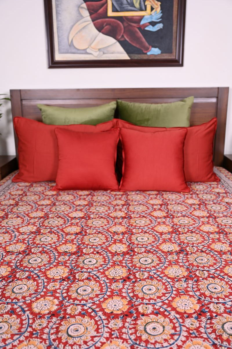 Red-Hand-Block-Printed-Bedsheet-Kalamkari-bedsheet