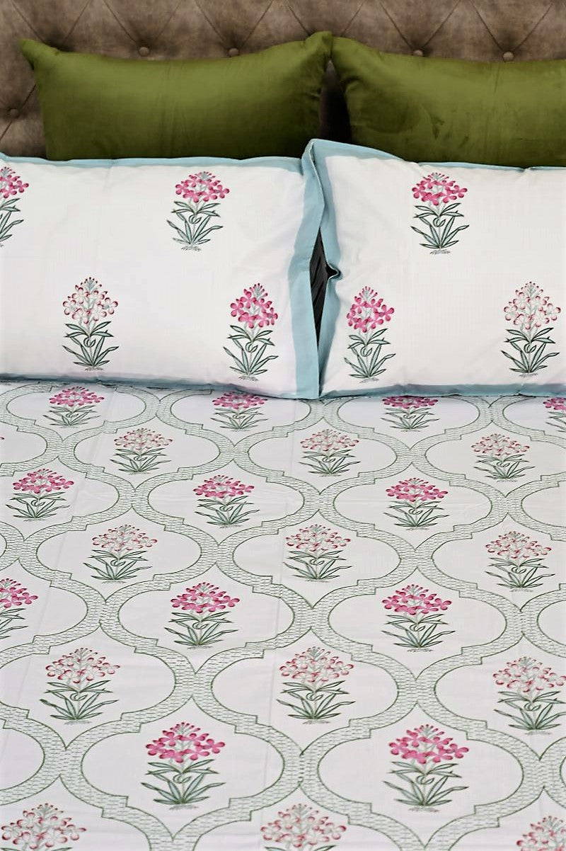 Pink-Green-Percale-Bedsheet-Sanganeri-Print-Bedsheet