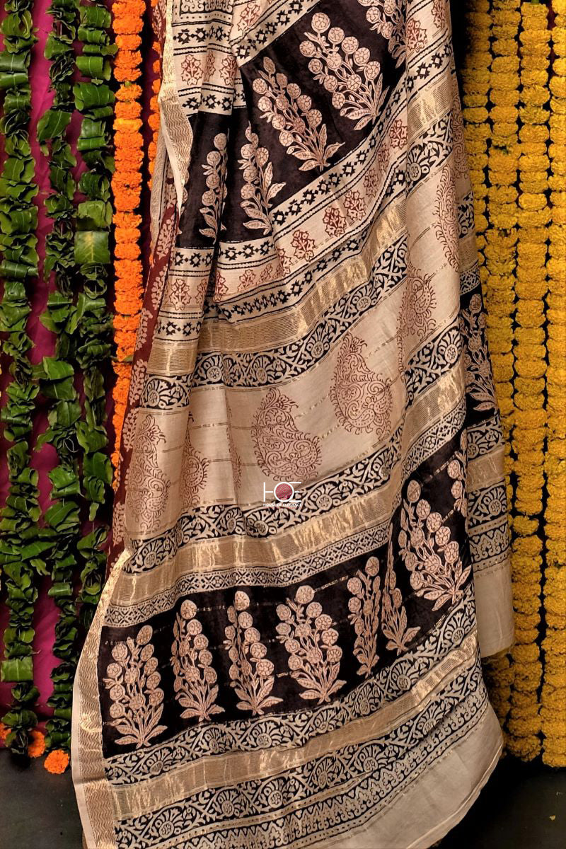 Red Buti Chanderi Silk Bagh Print Saree by House Of Elegance