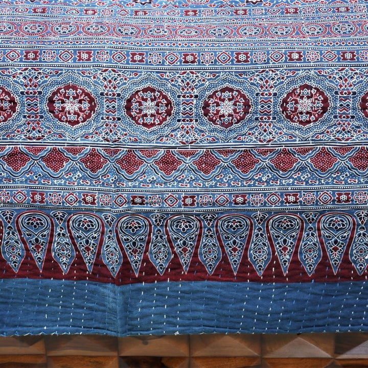 ajrakh-print-quilted bedcover-kantha-bedspread