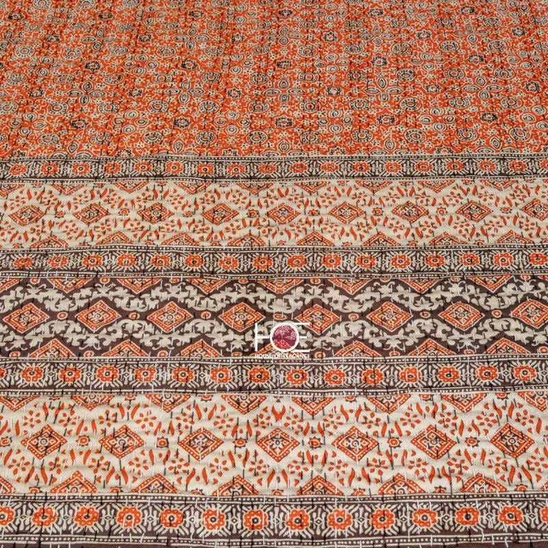 orange-ajrakh-print-kantha-stitch-bed-cover