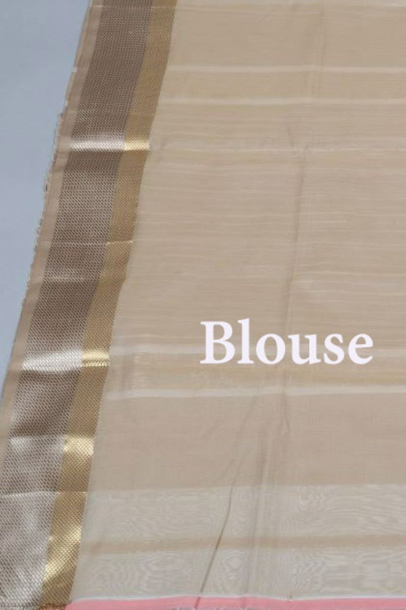 Golden White Maheshwari SiCo Saree Maheshwar Madhya Pradesh Cotton Silk Golden Zari Border Saree Maheshwari Silk Saree Maheshwari Saree