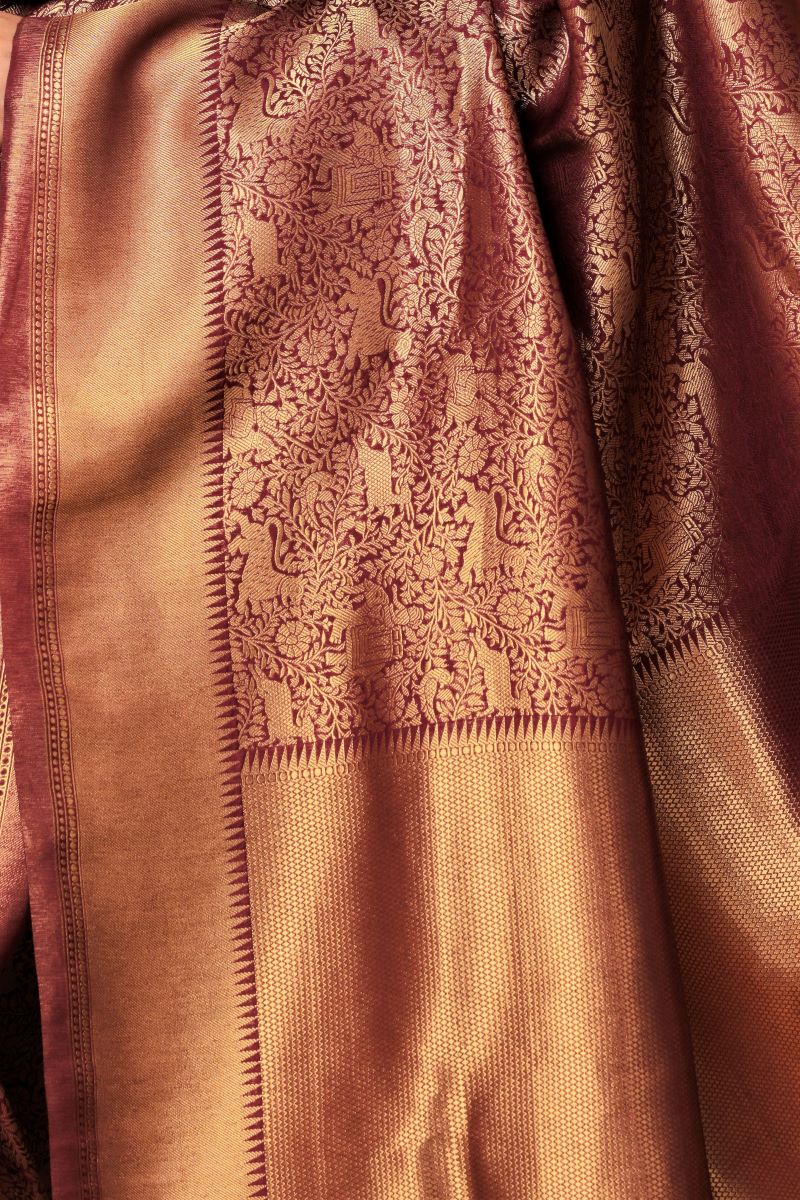 Wine-zari-border-Saree-muga-silk