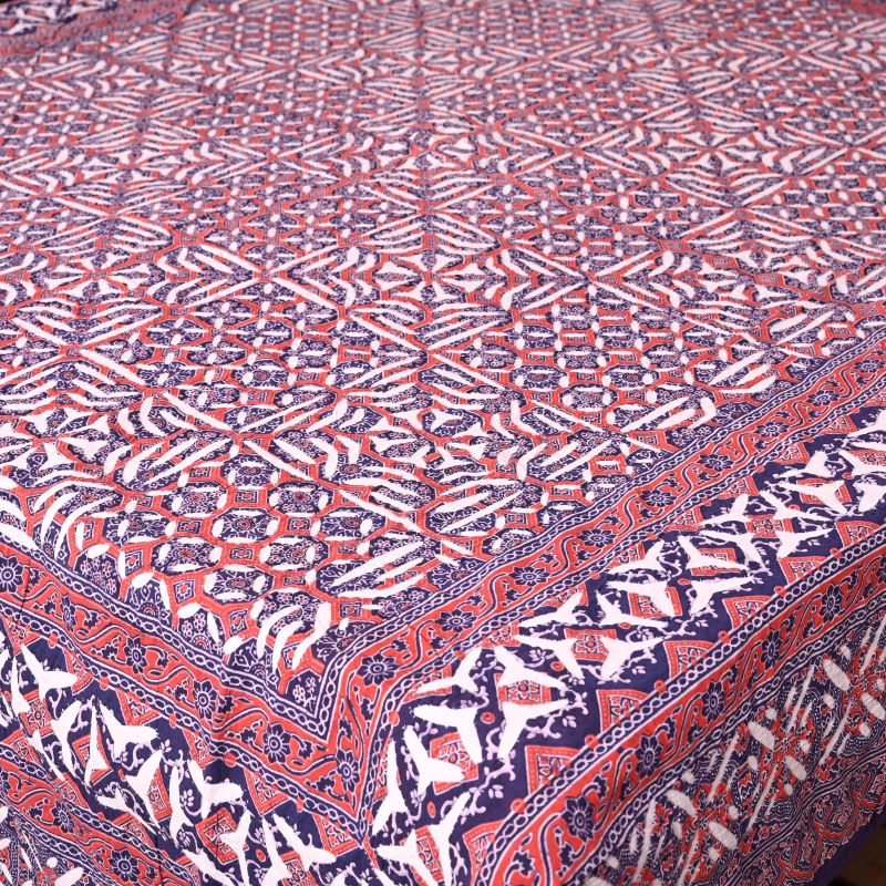 Blue-Ajrakh-hand-block-Applique-bed-cover