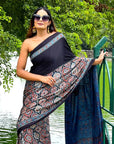 Black String Ajrakh Modal Silk Saree