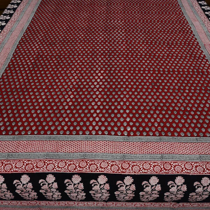 Maroon Glace Cotton Bagh Print Bedsheet Set