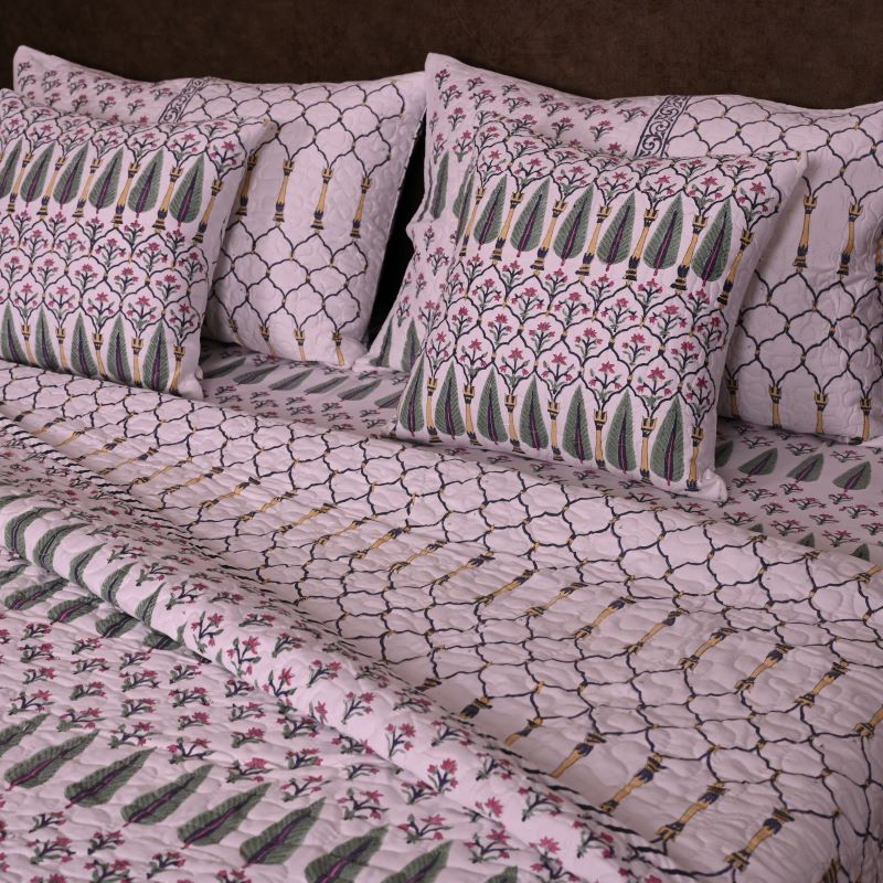 Hand Block Print Quilted Cotton Bedspread
