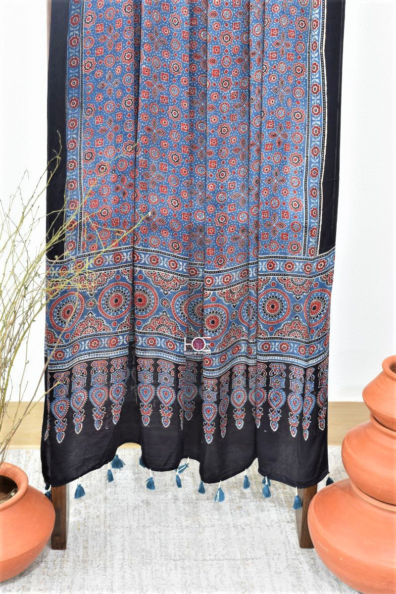 Blue Minkundi Modal Silk Ajrakh Dupatta