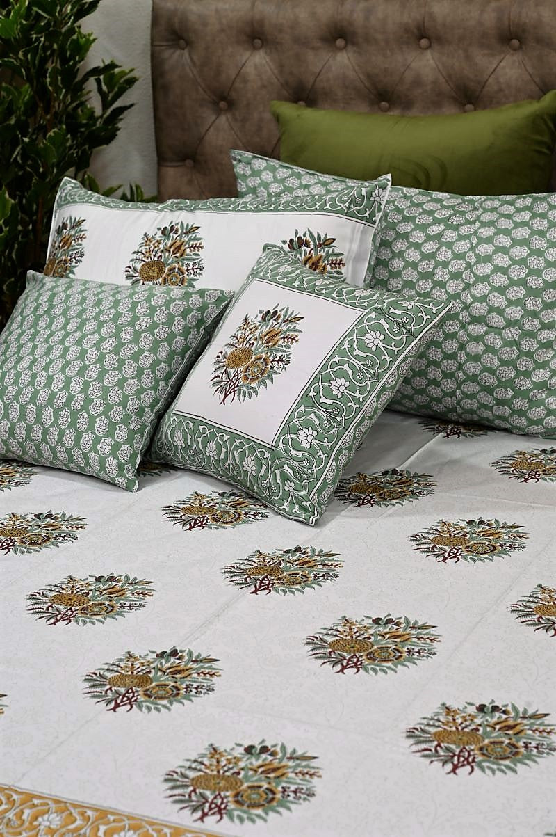 Green-White-Bedsheet-400-thread-count-cotton-Sanganeri-Print-Bedsheet