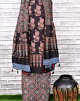 Black Corsage Unstitched Cotton Chanderi Ajrakh Print Suit