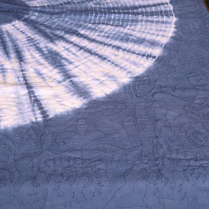 Indigo Whirl Tie & Dye Applique Bed Cover