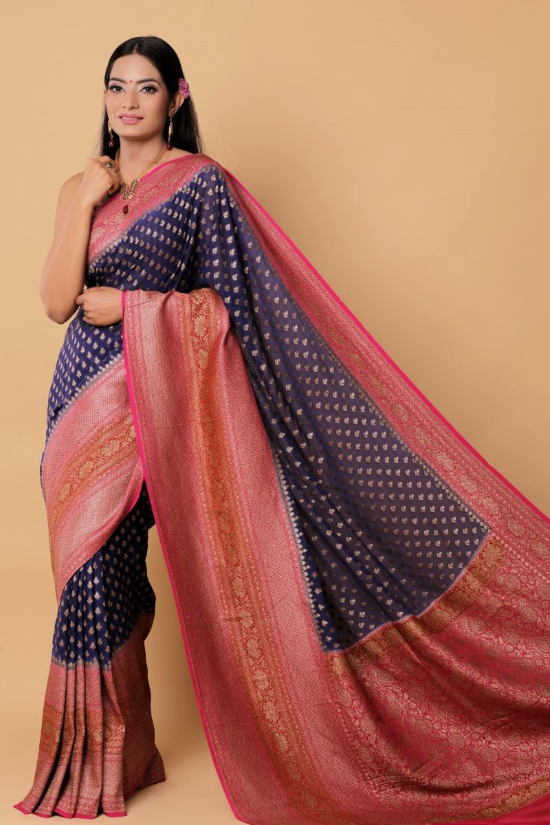 Pink Banarasi Silk Jacquard Woven Saree with Blouse » BRITHIKA Luxury  Fashion