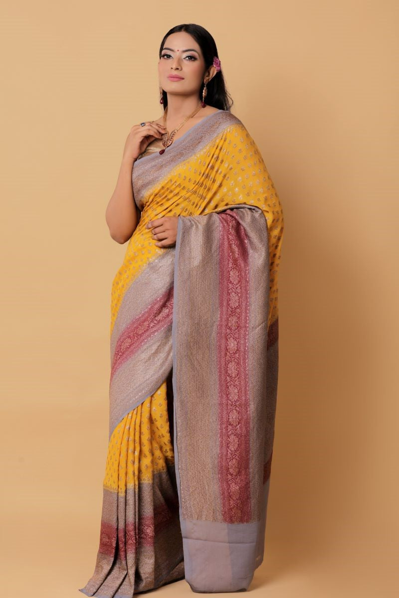 Buy Yellow Banarasi Saree Online at Best Prices | Sumangal Banaras