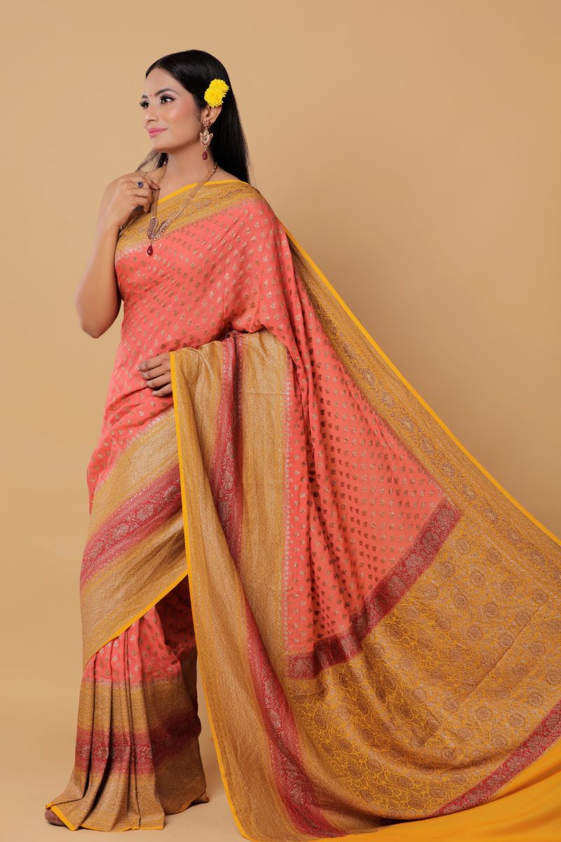 Buy Suali Women's Yellow Banarasi Georgette Printed Saree With Unstitched  Blouse Online at Best Prices in India - JioMart.