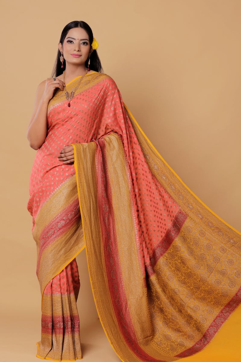 yellow-Georgette-handloom-banarasi-silk-saree