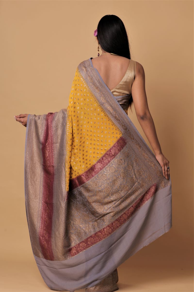 Buy Yellow Banarasi Khaddi Georgette Saree online- Karagiri – Karagiri  Global