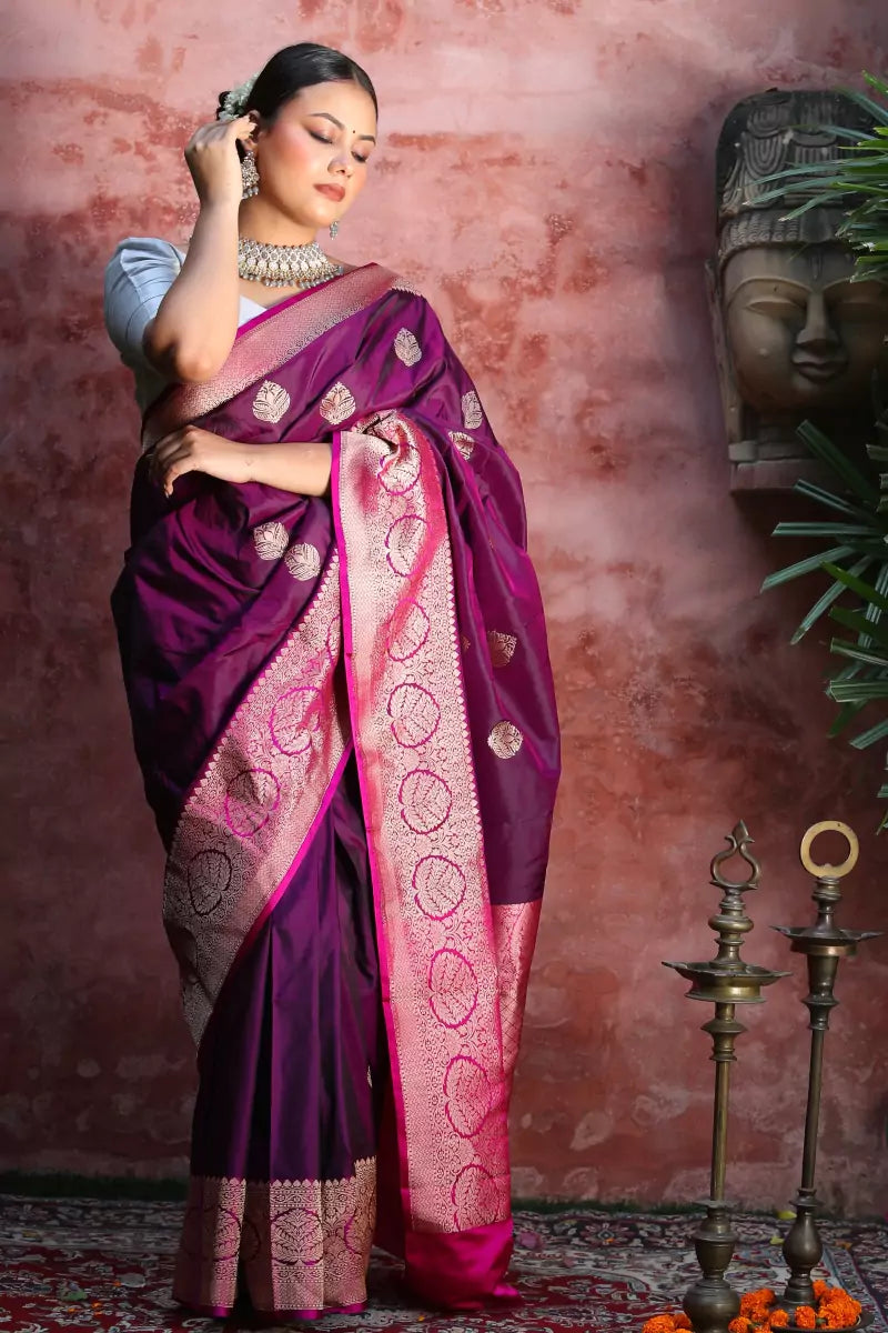 Purple Kadhwa Banarasi Katan Silk Saree