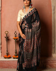 Black Ajrakh Modal Silk Saree